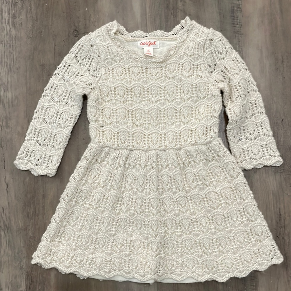 3T- Cat & Jack Cream Knit Sparkle Toddler Dress